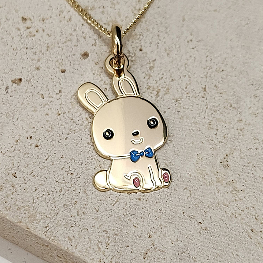 미아방지목걸이 14k 18k 어린이 아이 각인 금 토끼 목걸이 - 상품 이미지