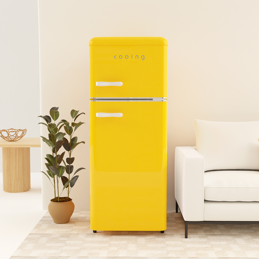 쿠잉 레트로 소형냉장고 REF-D121 옐로우 미니 원룸 사무실 신혼 슬림