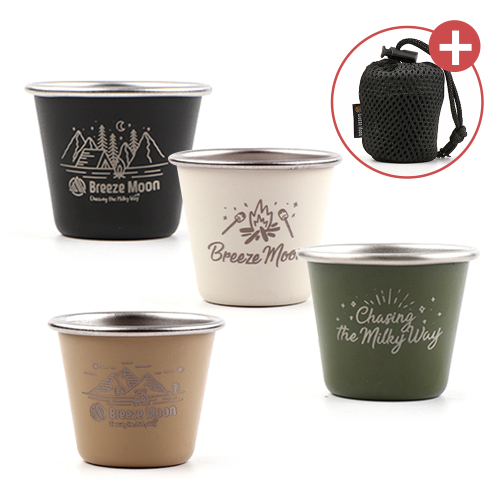 브리즈문 스텐 컬러 캠핑컵 4P 세트 소주 맥주 컵 잔 캠핑 350ml - 상세 이미지 2