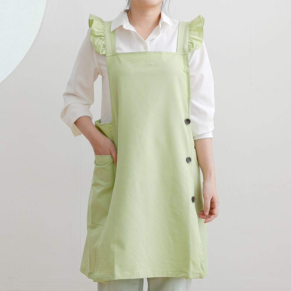 데코에버 숄더 프릴 옆주머니형 원피스앞치마 어린이집 교사앞치마 빅사이즈