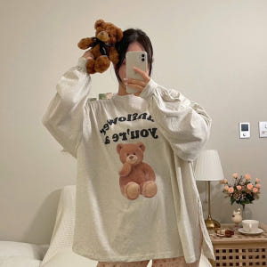썬플라워 곰돌이 오버핏 티셔츠 긴팔 면 박스티 착용 후기 | 사이즈/핏 총정리 - 상품 이미지 2