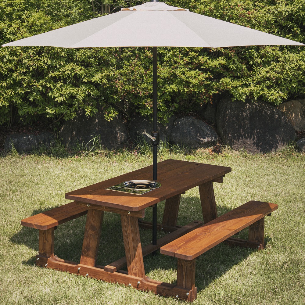 [로스타형] 야외테이블 세트 파라솔 피크닉 개방형 4인월넛색