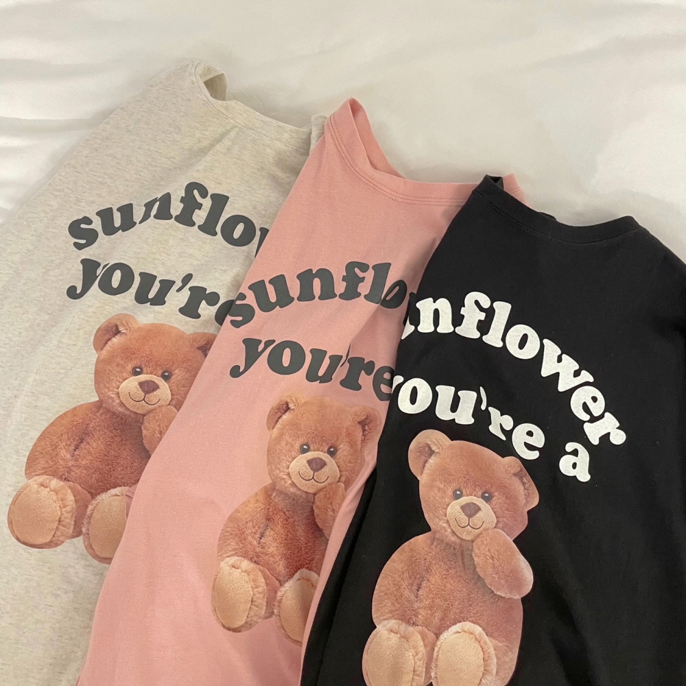 썬플라워 곰돌이 오버핏 티셔츠 긴팔 면 박스티 제품 이미지