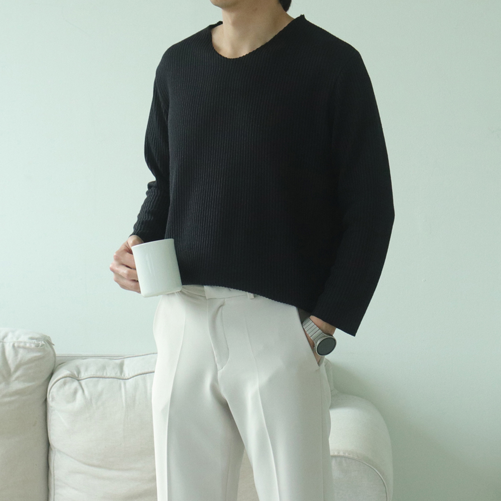 1+1 남자니트 골지 브이넥 니트 이미지 3