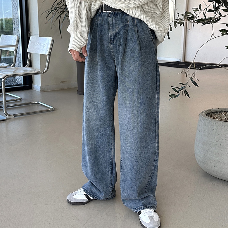 남자 핀더 봄 가을 사계절 투턱 워싱 와이드 데님팬츠 이미지 2