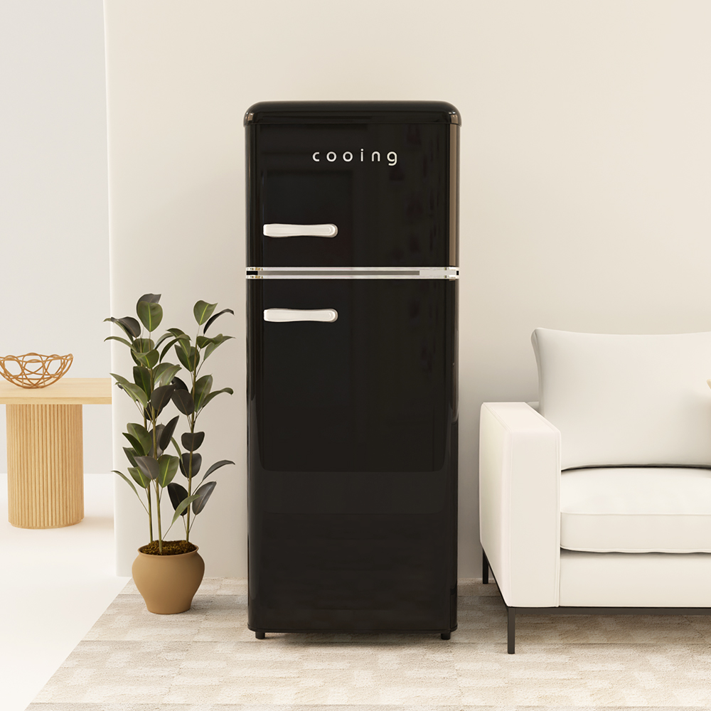쿠잉 레트로 소형냉장고 REF-D121 블랙 미니 원룸 사무실 신혼 슬림