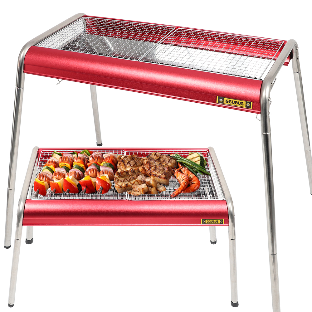 꾸버스 투스텝 바베큐그릴 2단 높이조절 대형 야외 캠핑 펜션 숯불 직화 BBQ 사각 화로대