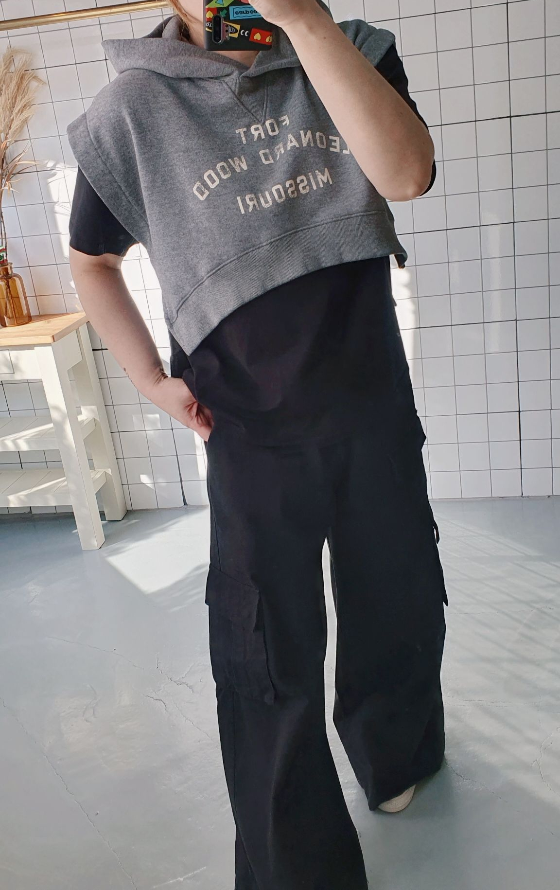 (무배) 빈티지 워싱 후드 언발 조끼 - 상세 이미지 5