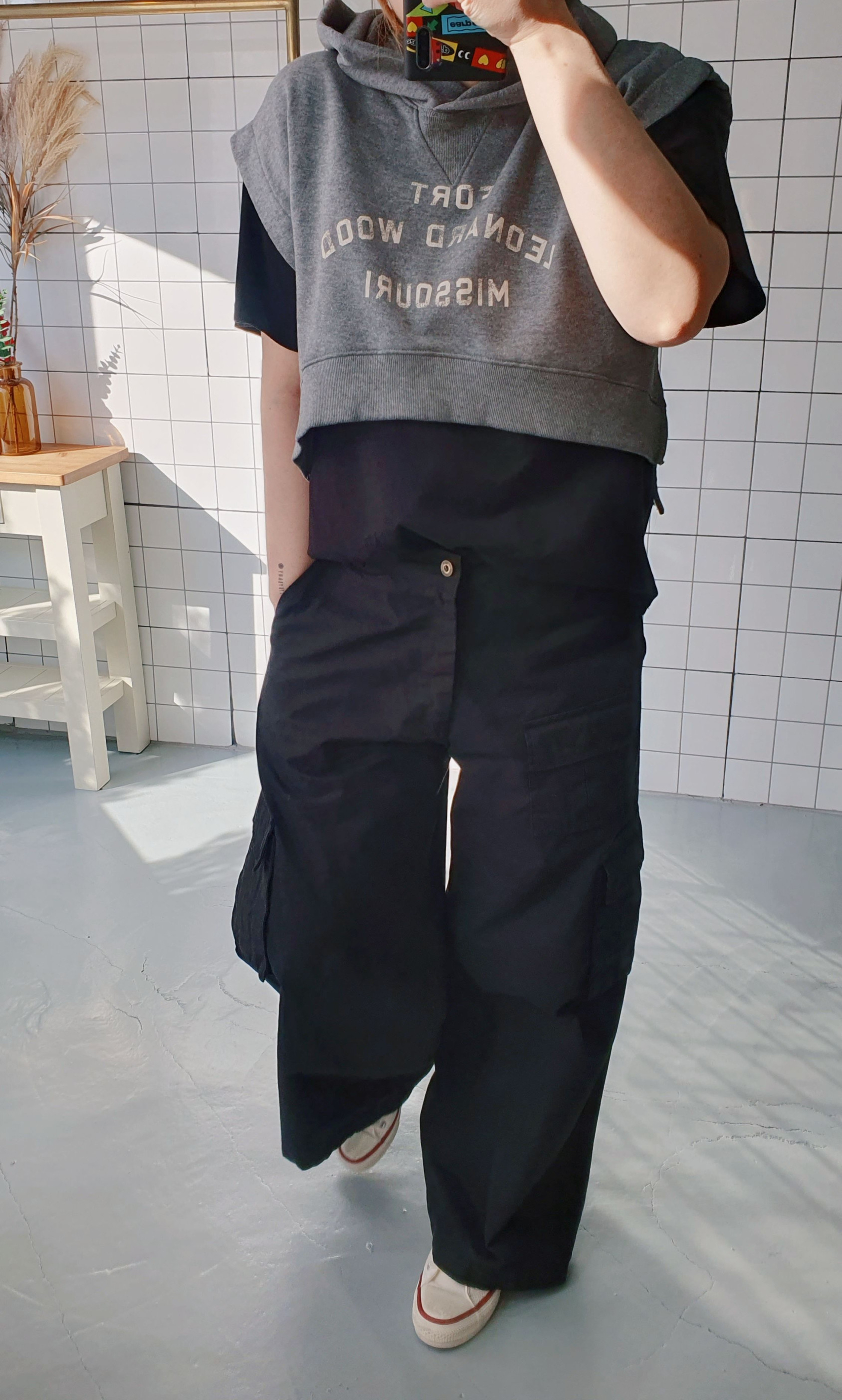 (무배) 빈티지 워싱 후드 언발 조끼 - 상세 이미지 4