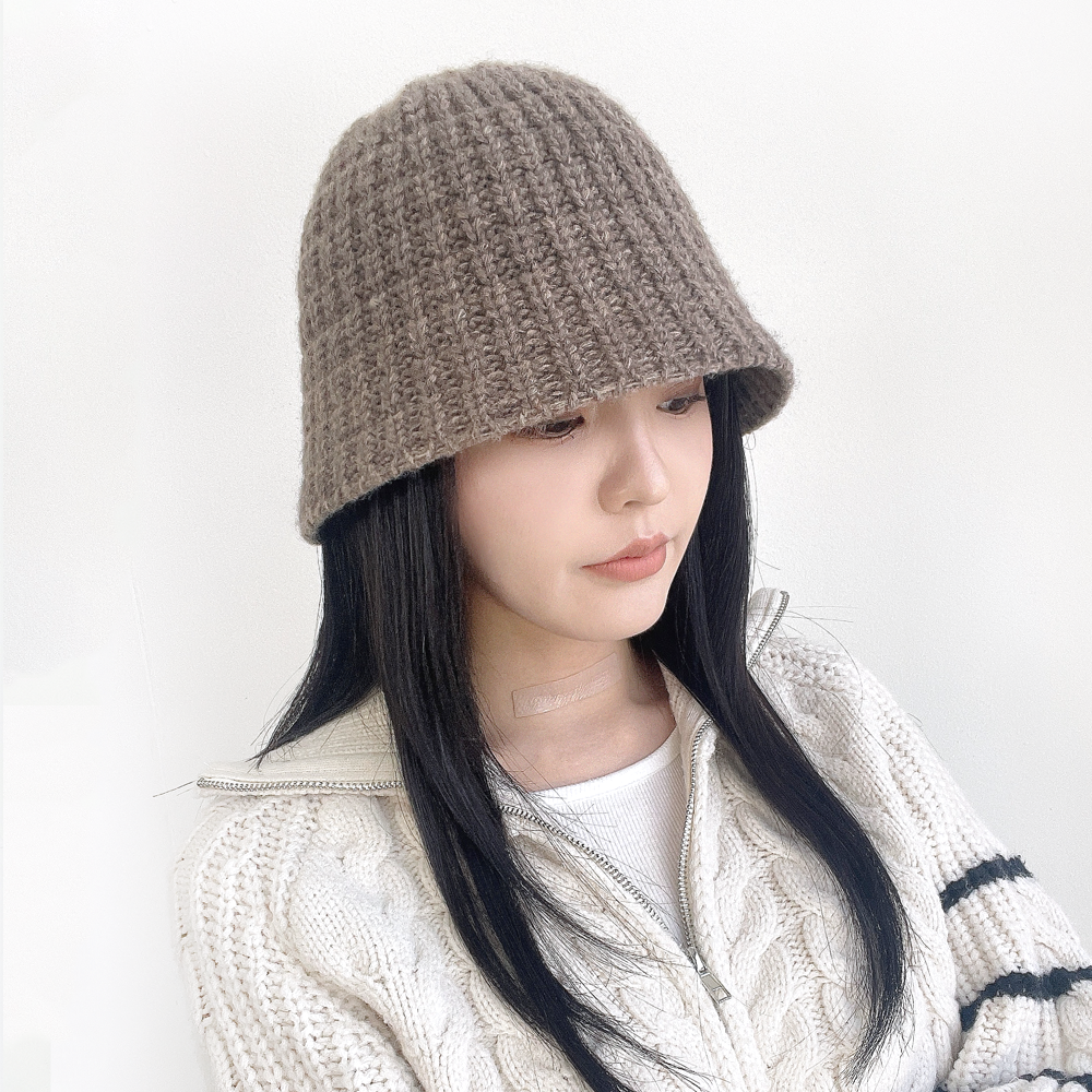 와플 크루아 여성 겨울 울 니트 벙거지 모자 버킷햇