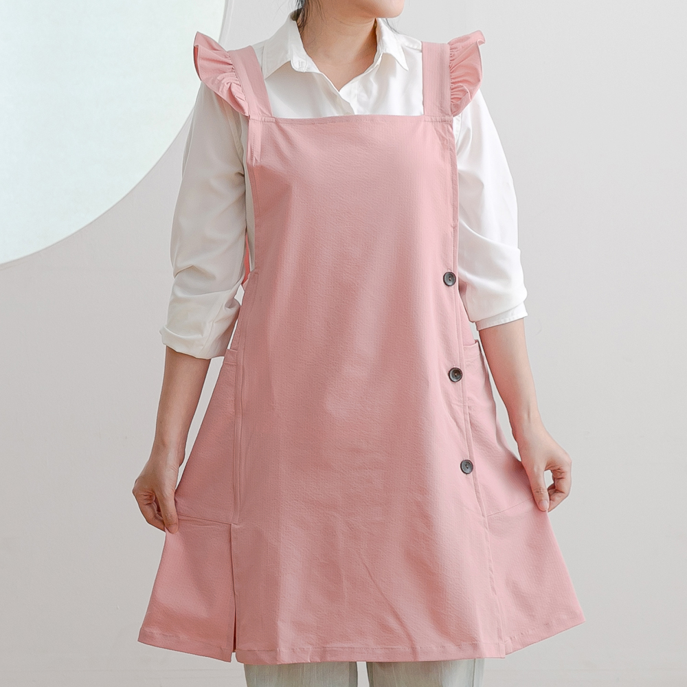 데코에버 숄더 프릴 옆주머니형 원피스앞치마 어린이집 교사앞치마 빅사이즈