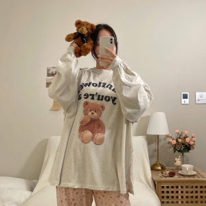 썬플라워 곰돌이 오버핏 티셔츠 긴팔 면 박스티 착용 후기 | 사이즈/핏 총정리 - 상품 이미지 3