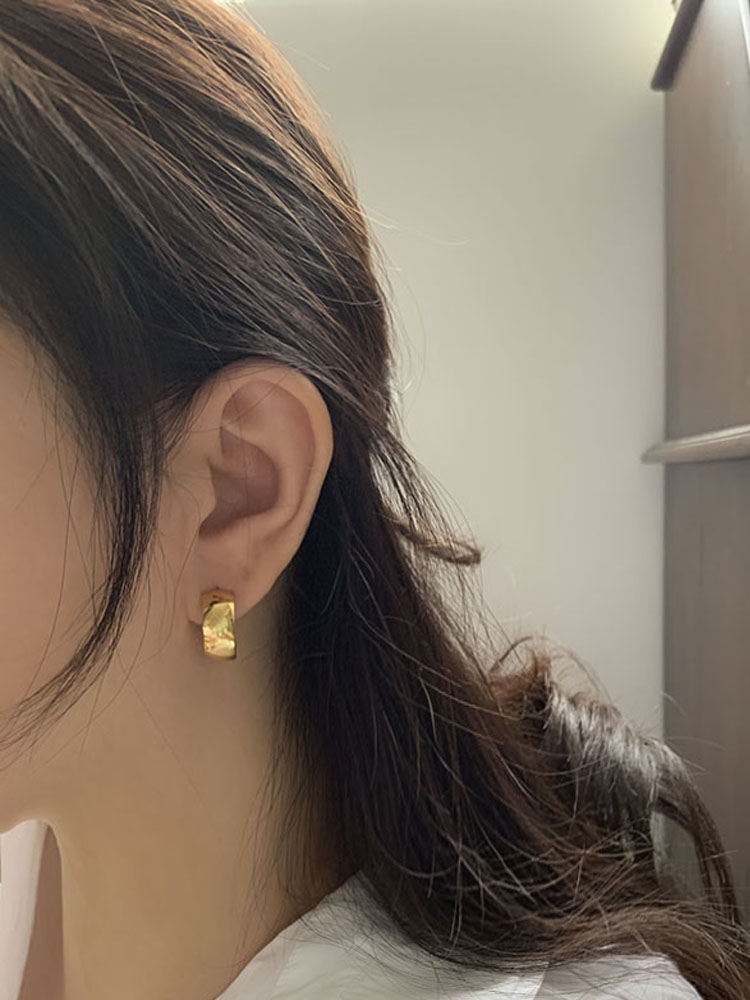 셀프러브 베이글 링 귀걸이 - 925 실버 볼드 18k 도금 은침 후프 도톰 링 귀걸이 - 메인 이미지