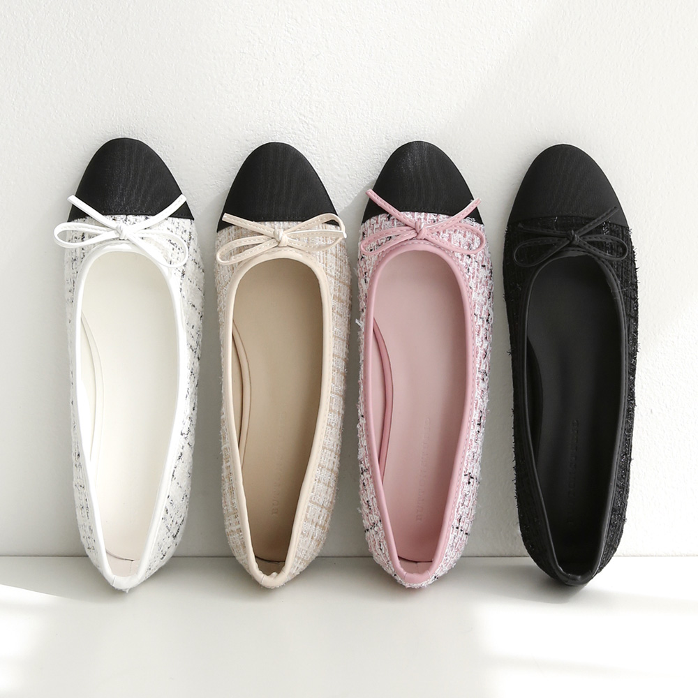 발편한 플랫슈즈 트위드 투톤 여성 리본플랫