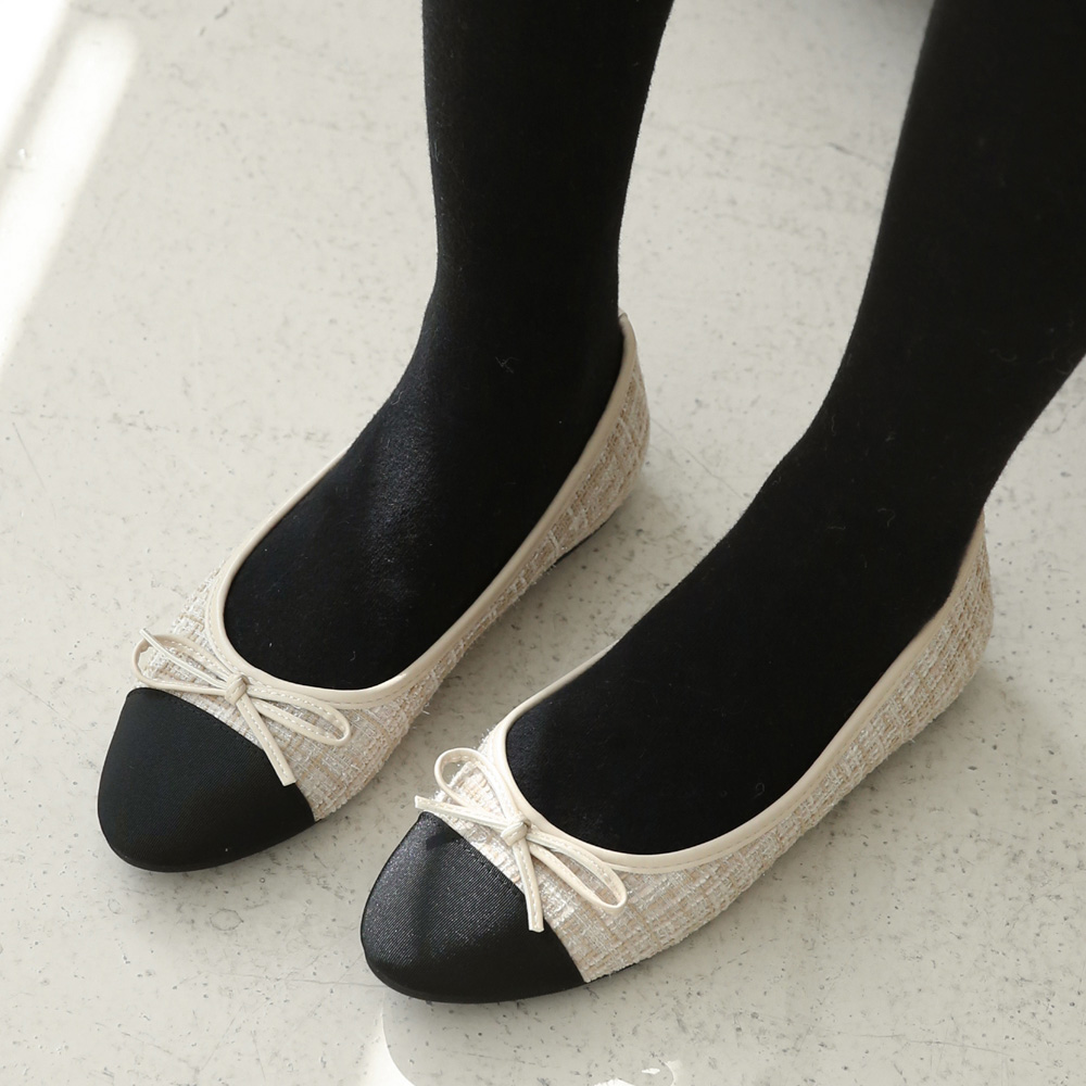 발편한 플랫슈즈 트위드 투톤 여성 리본플랫