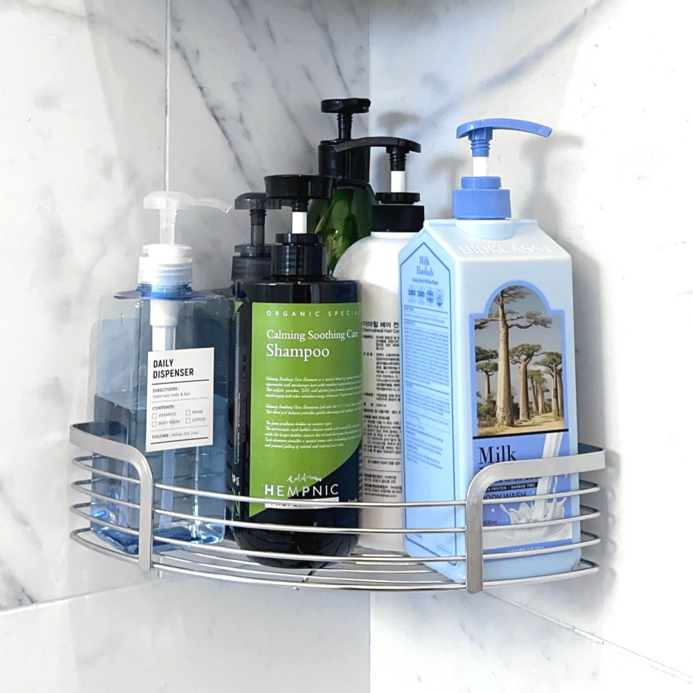 올지 무타공 욕실선반 젠다이 화장실 코너 선반 스텐레스 모서리 접착식