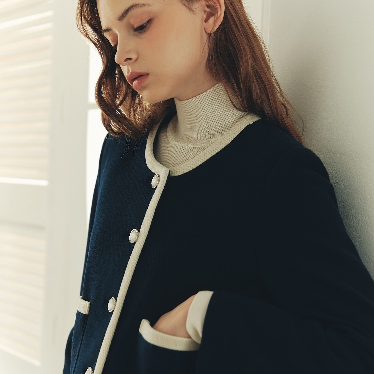 [제로스트릿][윈터ver] 제니 라운드 넥 자켓 [WINTER] JENNY ROUND NECK JACKET / NAVY - 상세 이미지 3