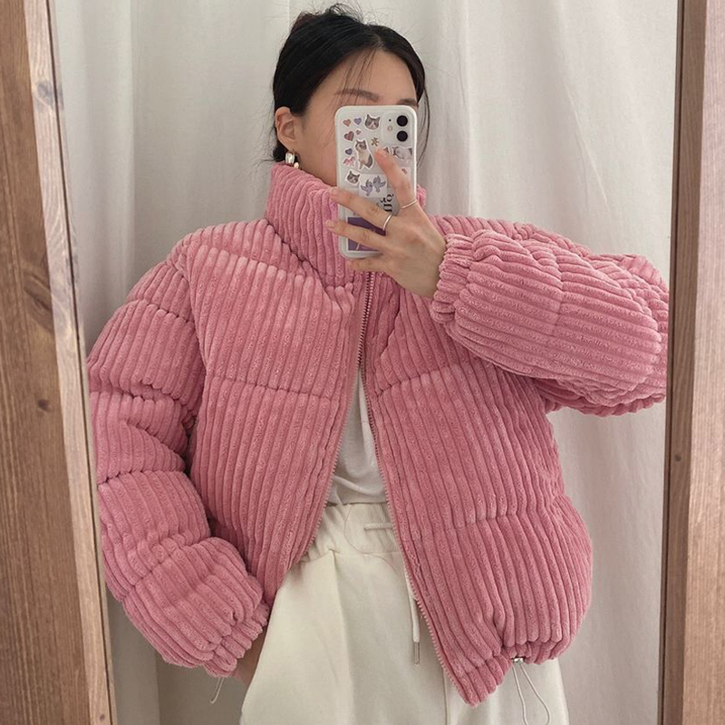 망고 하이넥 코듀로이 여성 겨울 루즈핏 숏 패딩 점퍼(5color)