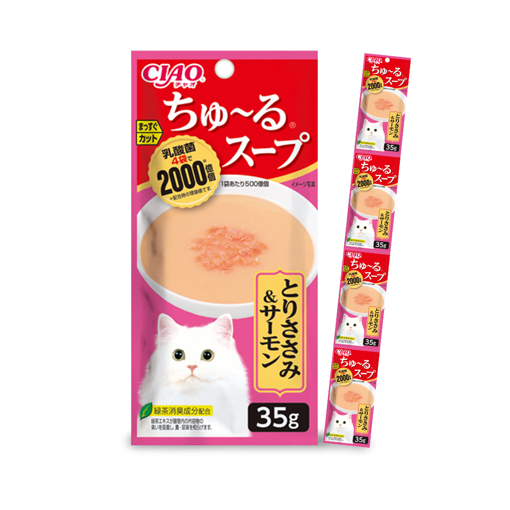 [최신생산] 이나바 챠오 츄르스프 4연팩 고양이 츄르간식 닭가슴살 연어, 140g, 1개