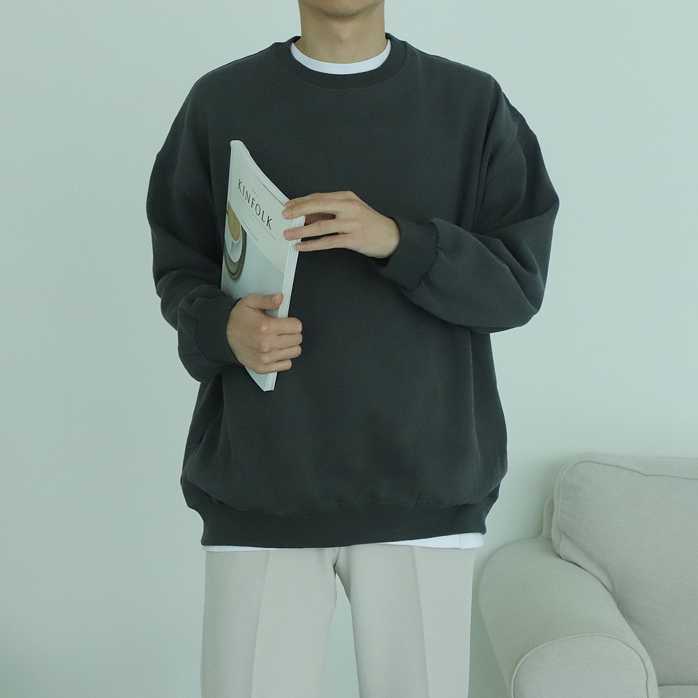 남자맨투맨 오버핏 커플 무지 남자기모맨투맨 이미지 3