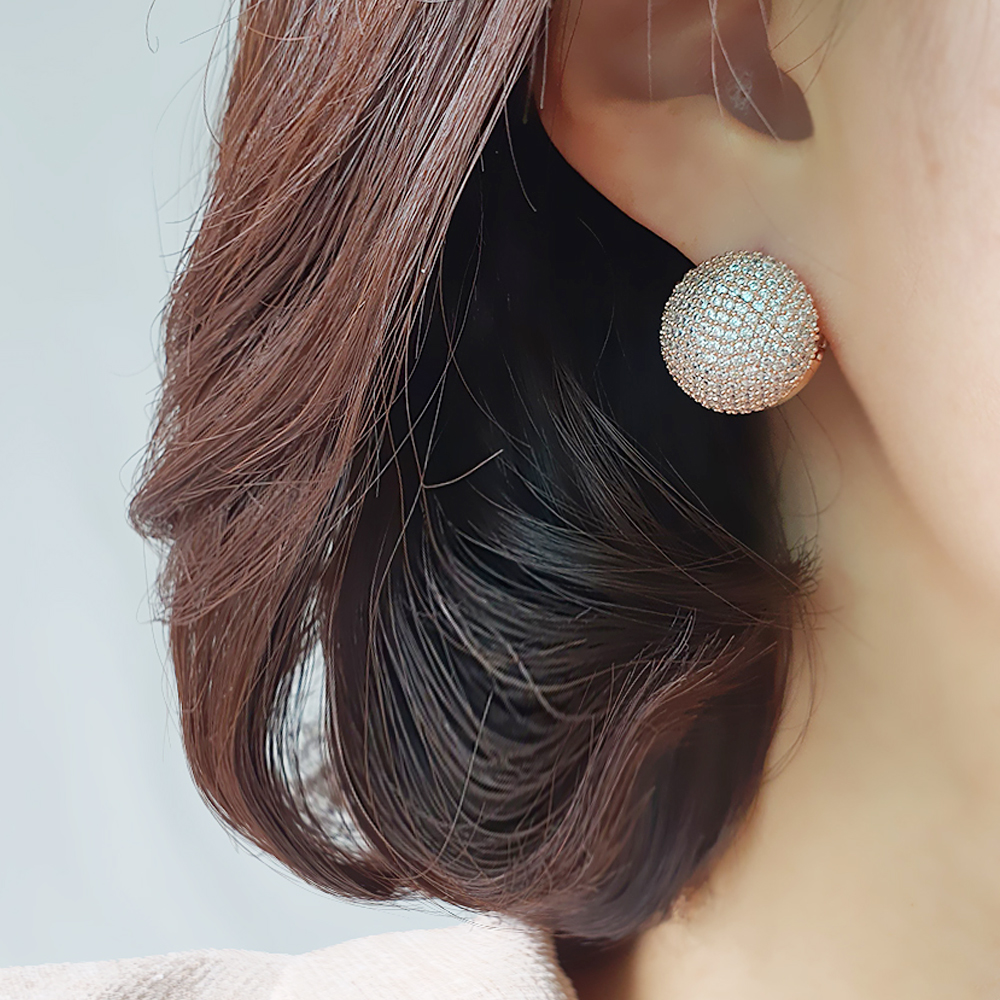 왕볼 16mm 풀 큐빅 터키석 에그 원터치 럭셔리 볼 귀걸이 - 상세 이미지 5