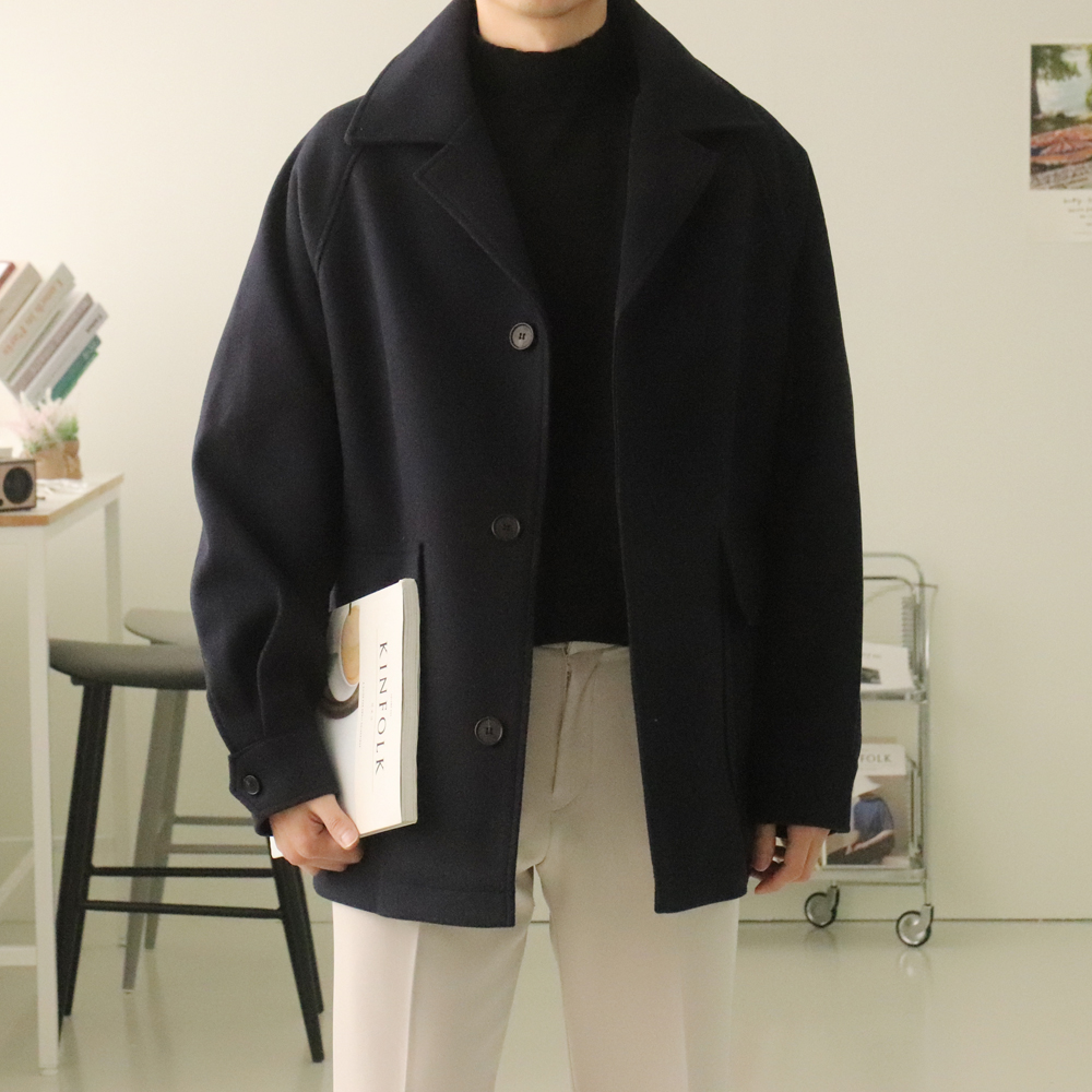 남자겨울코트 오버핏 모직 겨울 남자반코트 - 상세 이미지 2
