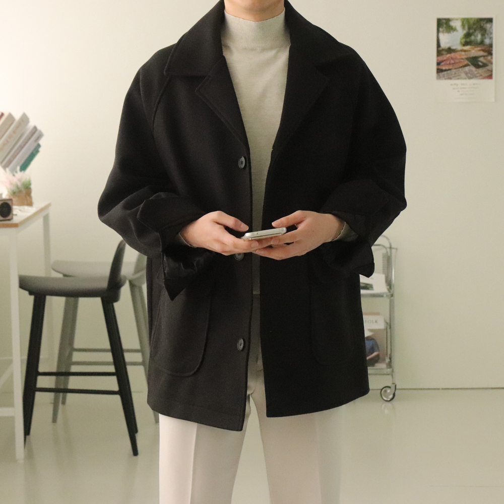 남자겨울코트 오버핏 모직 겨울 남자반코트 - 상세 이미지 2