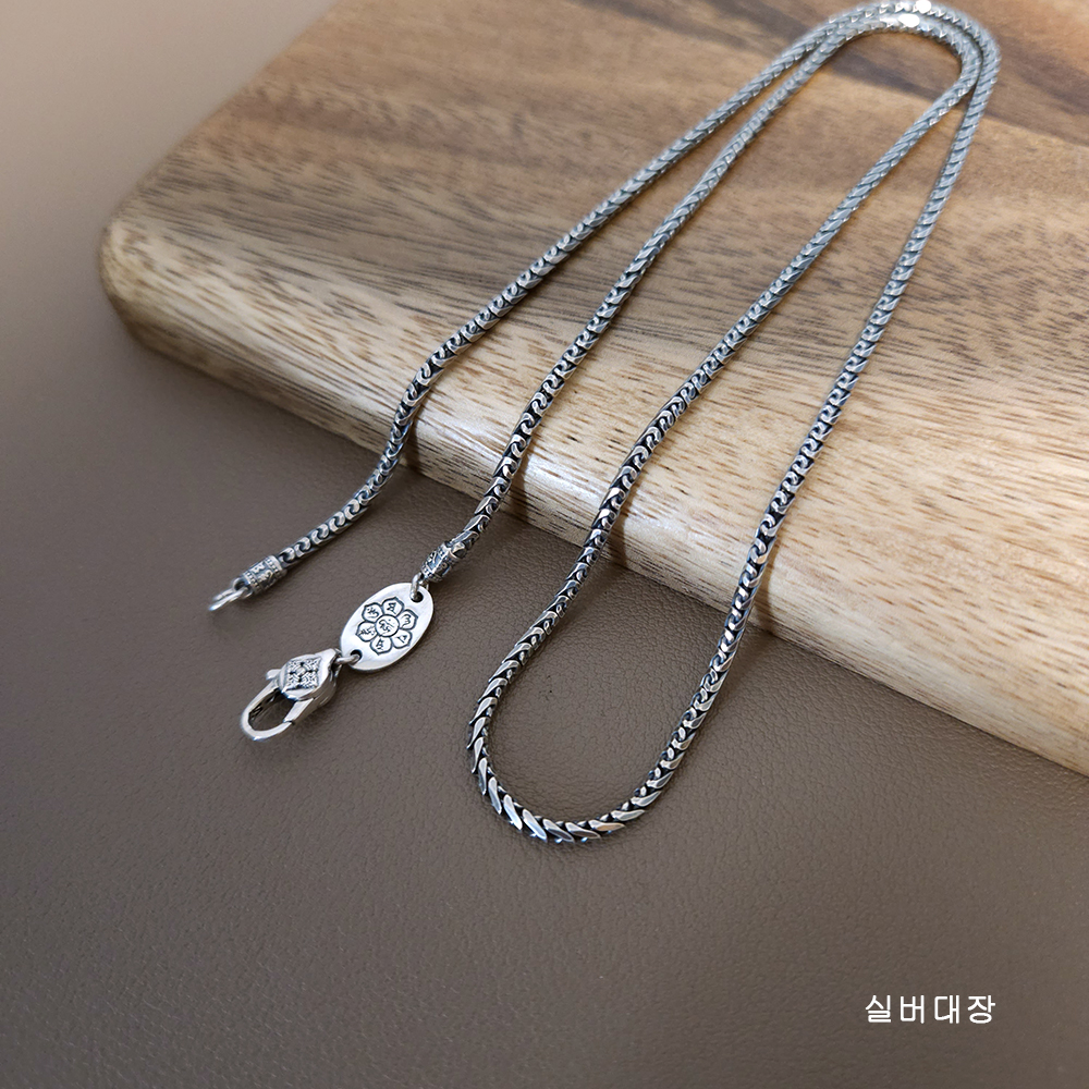 2.3mm 실버 925 빈티지 체인 엔틱 유화 선물 힙합 베이직 데일리 은 목걸이 줄 - 상세 이미지 4