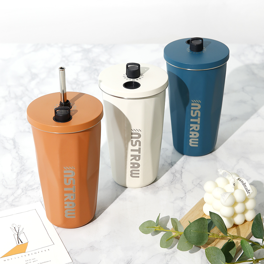 플라라 인스트로 보온 보냉 카페 스텐 빨대 텀블러 500ml - 상품 이미지