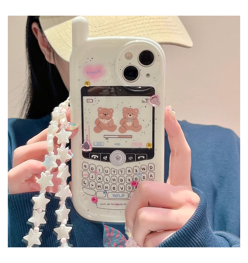 (블프데이) 아이폰14 케이스 레트로 안테나 곰돌이 폰줄포함 - 상세 이미지 5