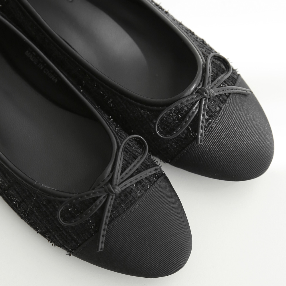 발편한 플랫슈즈 트위드 투톤 여성 리본플랫