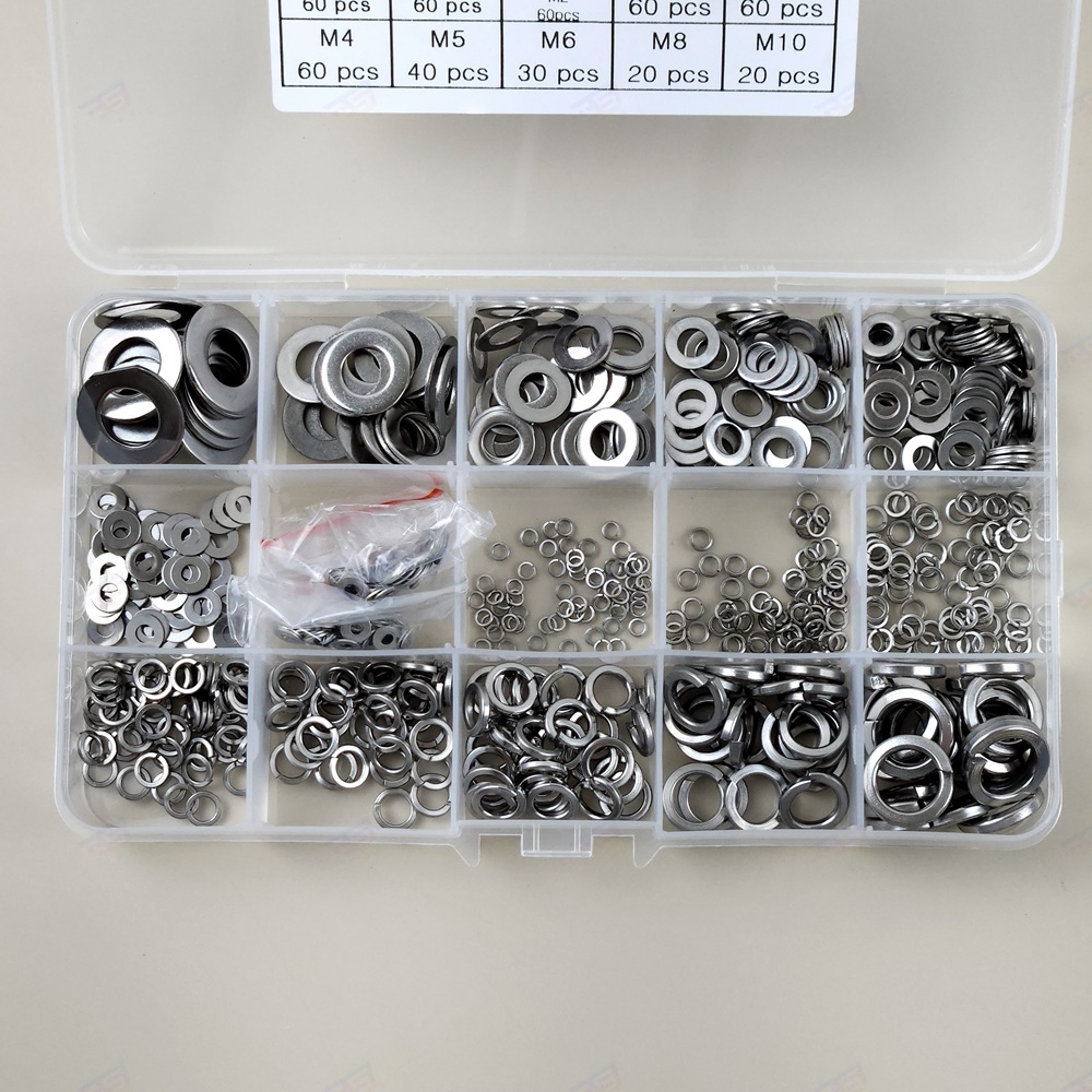 스텐 평 스프링 와셔 세트700pcs 풀림방지 사이즈 별 정리 케이스 보관 통 오링 볼트 너트 체결 와샤 - 상품 이미지