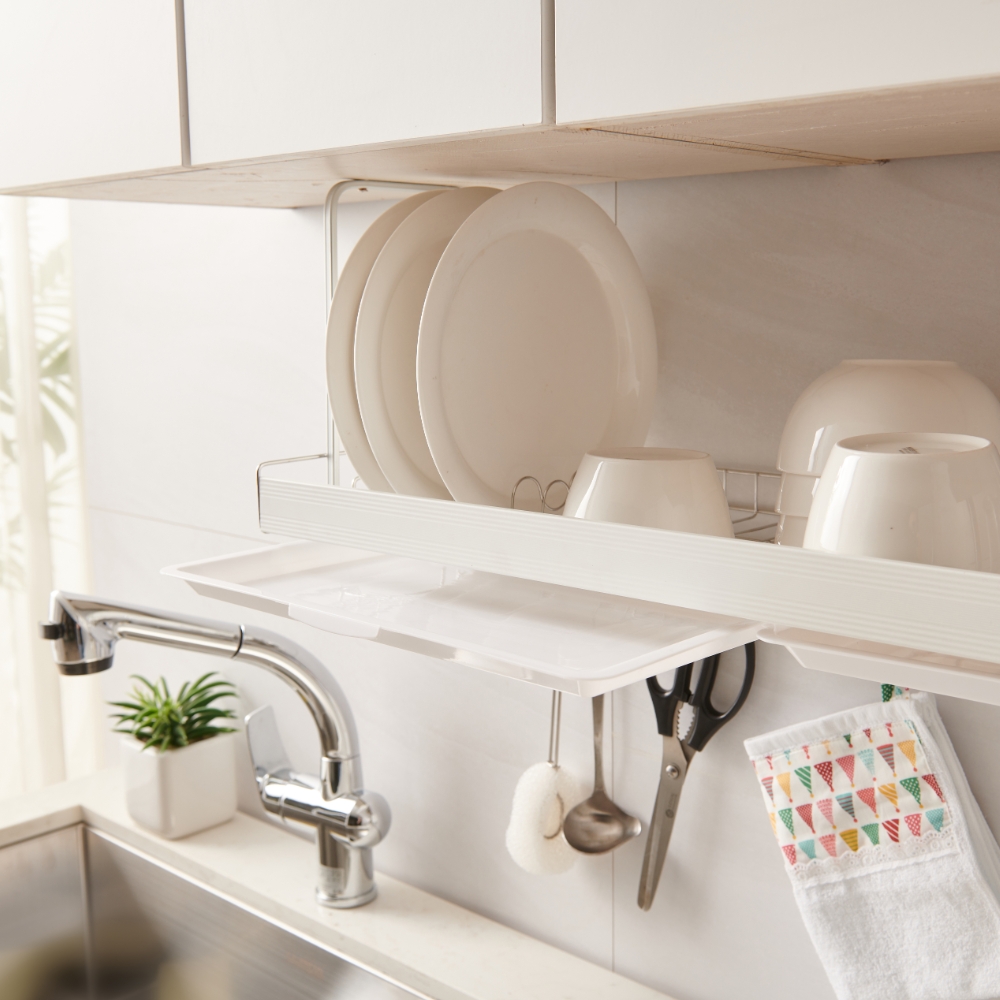 퓨어셀 프라임 부착식 식기건조대 선반 싱크대 부착형 상부장 그릇 설거지 정리대 1단고정형