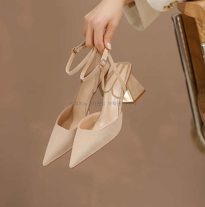 오앤디 7cm 스웨이드 발목 스트랩 스틸레토 통굽 힐 2color 상세 이미지 14