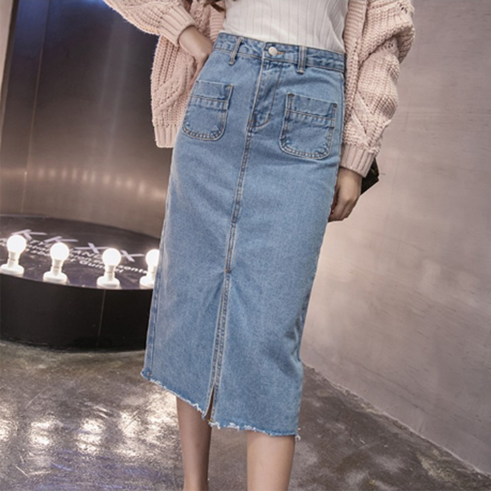S-XL 데님 청치마 롱 봄 가을 여름 H라인 코디 앞트임 예쁜 겨울 스커트 20대 여성 이미지