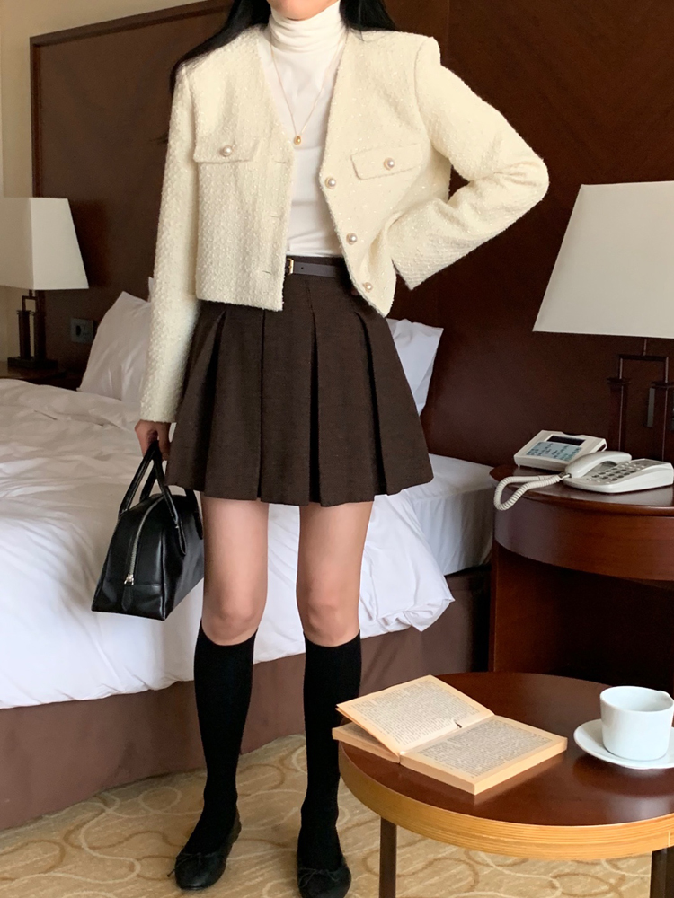 (벨트SET) 헤링본 플레어 미니스커트 A라인 테니스치마 핀턱 주름치마 가을 플리츠스커트 이미지 3