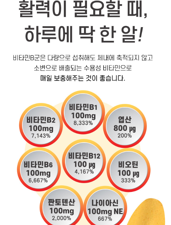활력 비타민B 군 영양제 활성 수용성 컴플렉스 B12 B1 B3 B6 영양제 이미지 8