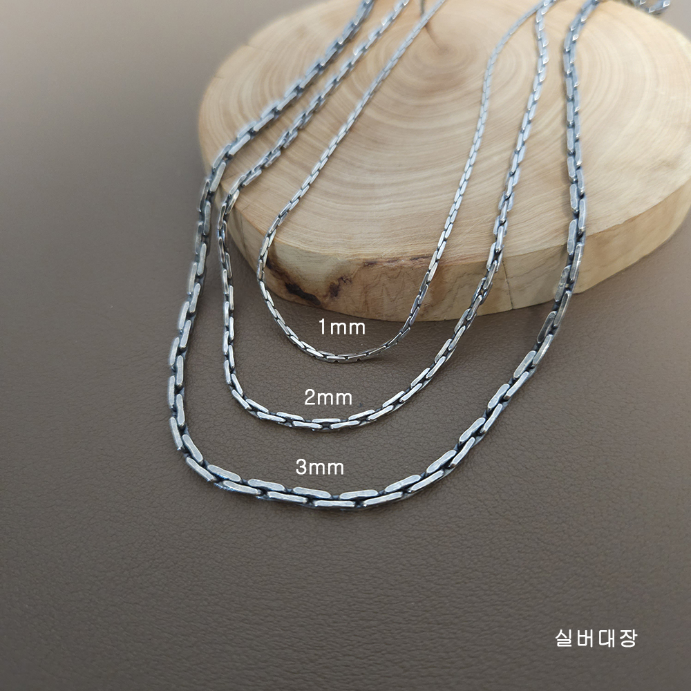 1mm 실버 925 사각 체인 줄 심플 커플 선물 레이어드 패션 은 목걸이 - 메인 이미지