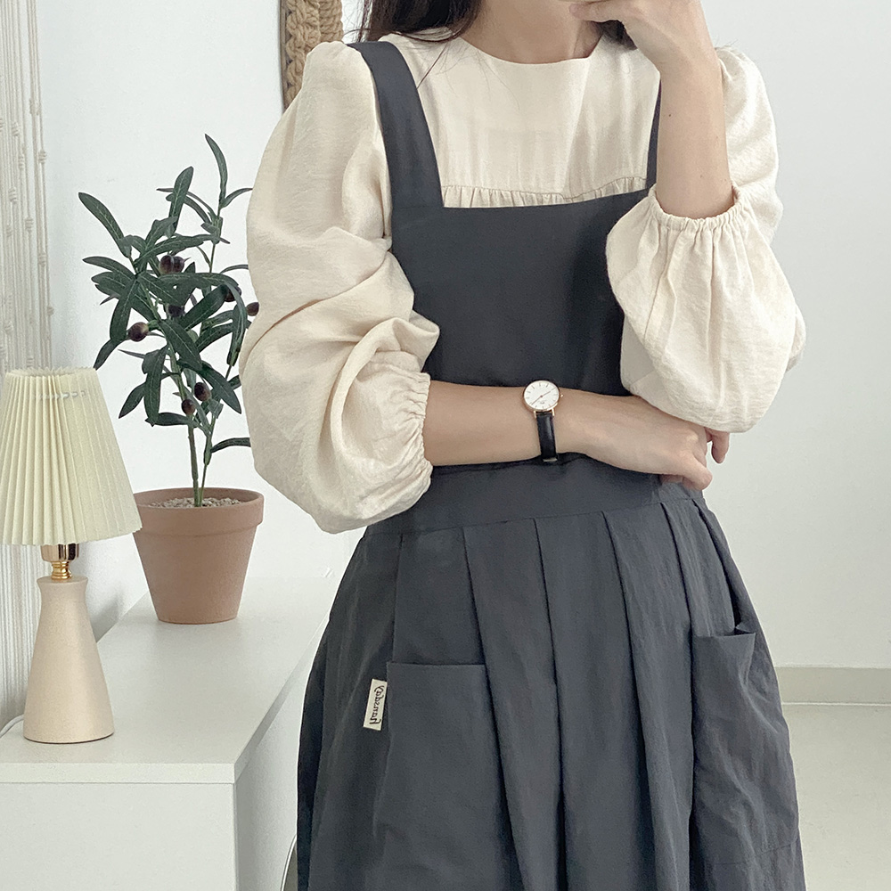 한스데이 방수 단아한 에이프런 카페 네일샵 꽃집 원피스 자수 앞치마