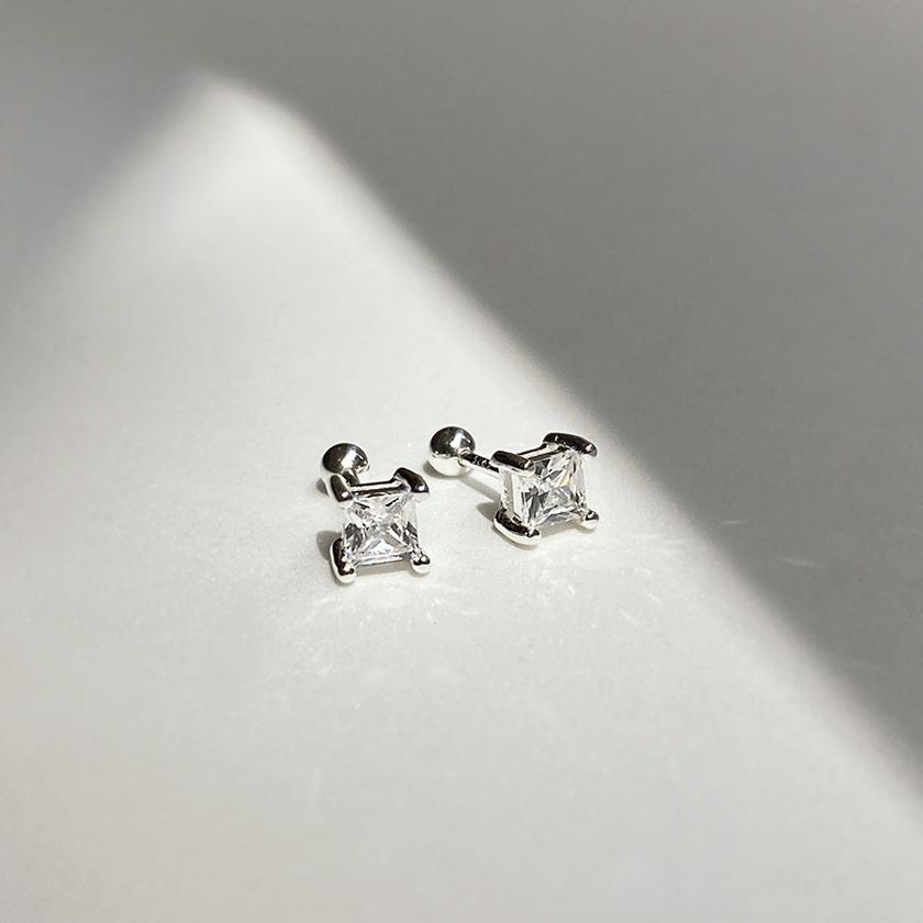 (무배/실버925) all silver 스퀘어 사각 큐빅 은피어싱 - 상세 이미지 2