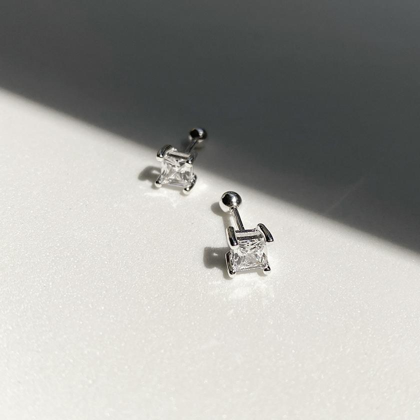 (무배/실버925) all silver 스퀘어 사각 큐빅 은피어싱 - 상세 이미지 3