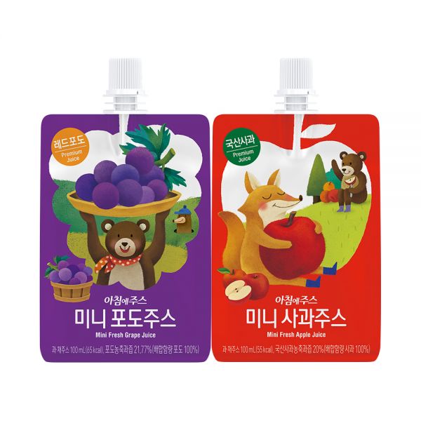 서울우유 아침에주스 미니 2종 (사과 10개 + 포도 10개) : 율스파파스토어