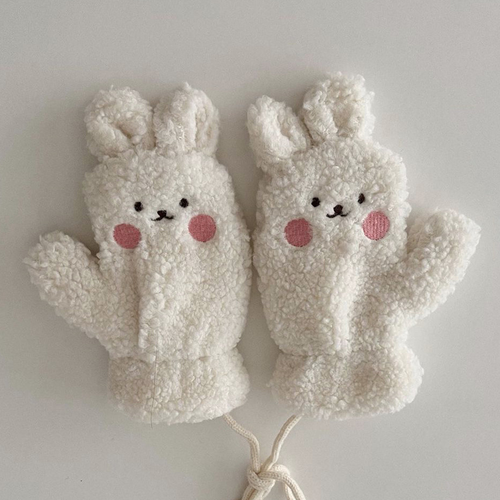 아동 유아 여아 키즈 남아 초등 학생 어린이 아이 겨울 방한 털 곰 토끼 동물 장갑 - 상세 이미지 2