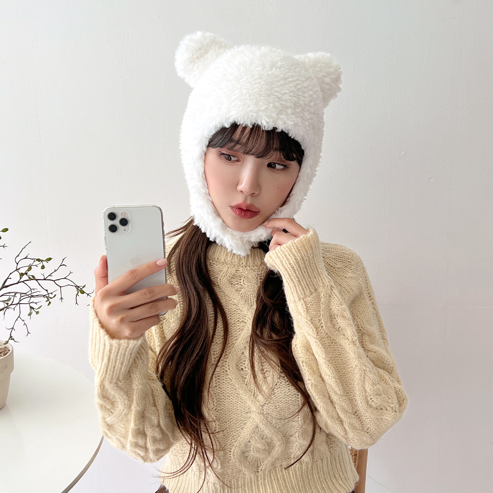 귀여운 베어 곰돌이모자 버튼 귀달이 겨울 워머 털모자 - 상세 이미지 3