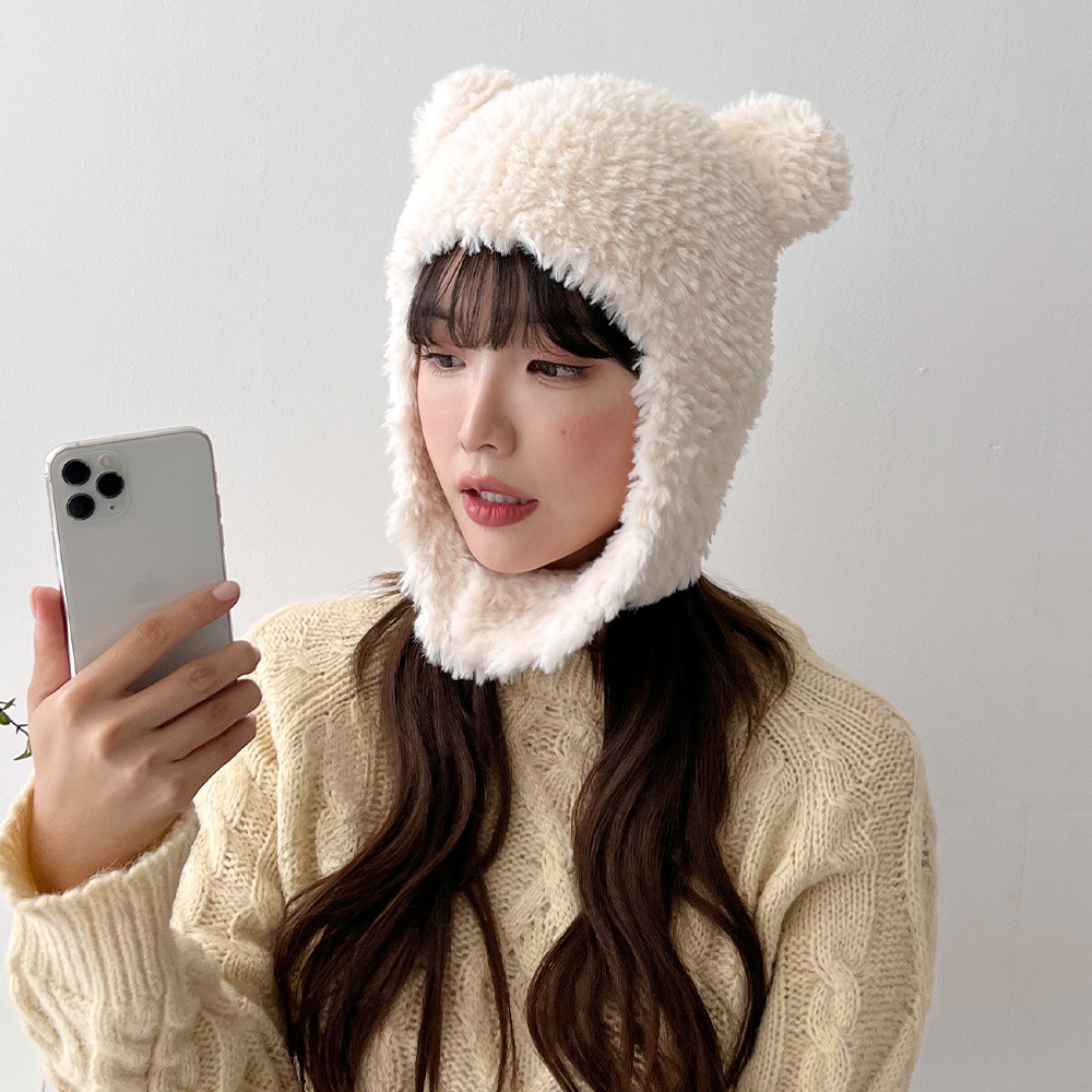 귀여운 베어 곰돌이모자 버튼 귀달이 겨울 워머 털모자 이미지 7