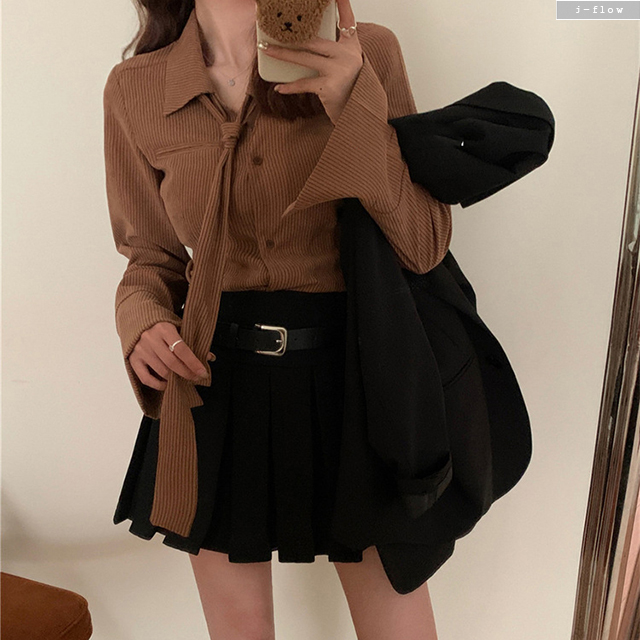 블레싱 플리츠주름 벨트 미니 스커트 3col M,L 가을 겨울 A라인 하이웨스트 제이플로우 이미지 4