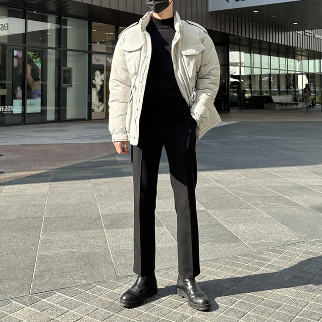 남자 월러 겨울 웰론 투웨이 야상 패딩 점퍼 블랙 그레이 이미지 3