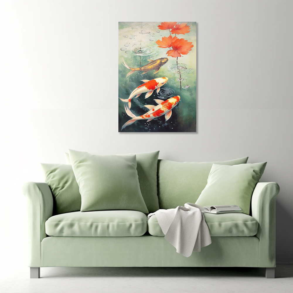 황금 잉어 80x80cm 캔버스 액자 구어도 잉어그림 - 상세 이미지 3