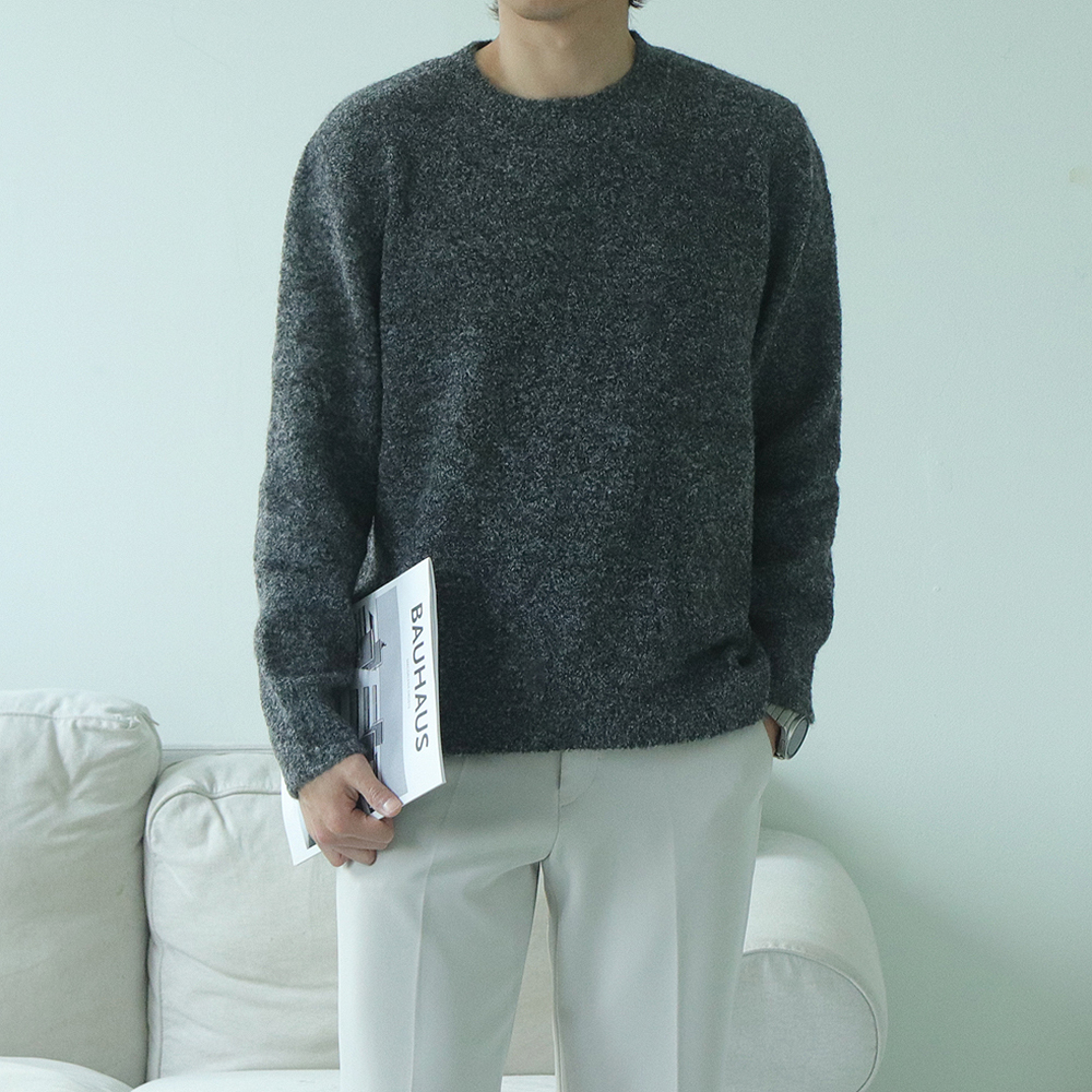 남자니트 두꺼운 울 보카시 부클 니트 이미지 4