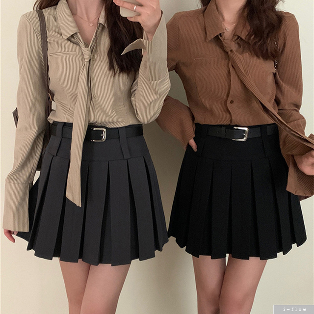 블레싱 플리츠주름 벨트 미니 스커트 3col M,L 가을 겨울 A라인 하이웨스트 제이플로우 이미지 2